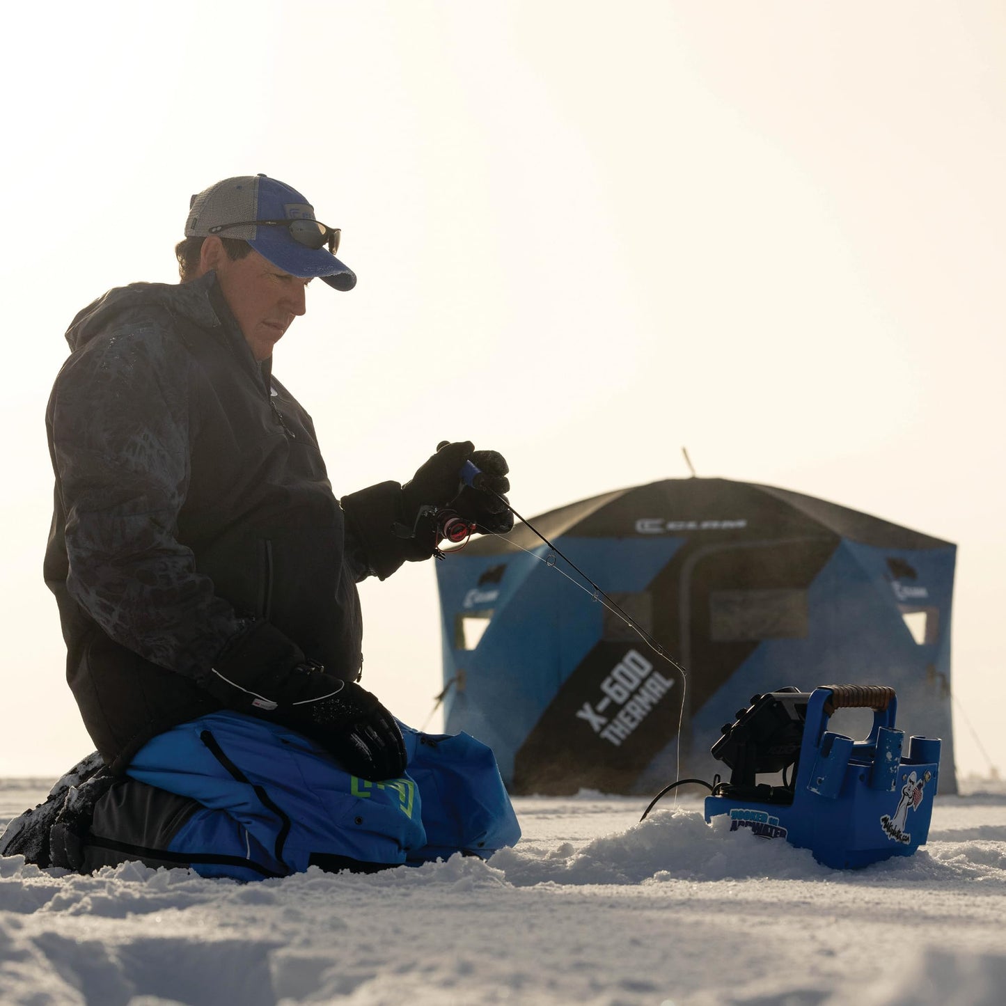 CLAM X-600 Portable 6 Person 11.5 Foot Angler Thermal Hub Shelter Tent for Outdoor Ice Fishing with Anchor Straps and Carrying Bag