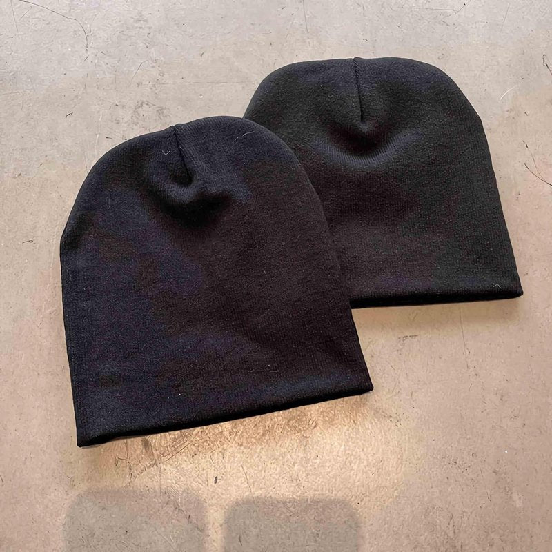 Winatehr Black Graphic Beanie for Men Women, Streetwear y2k Knitted Hat, Slouchy Goth Skull Cap (2 pcs)