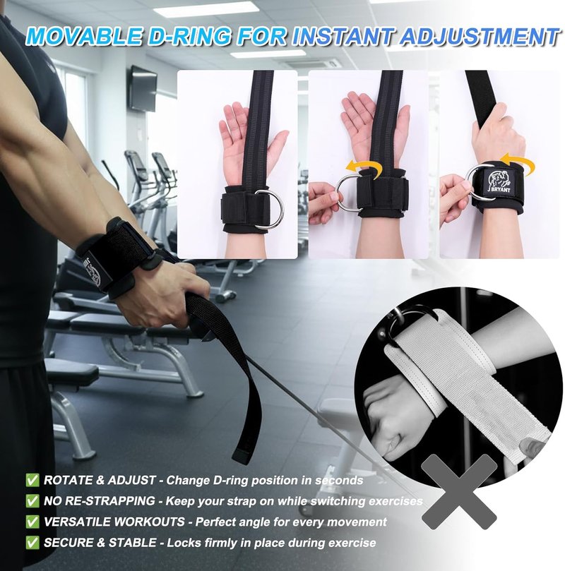 Weight Lifting Straps - Adjustable D-Ring Wrist Cuffs for Gym Training | Perfect for Cable Machines & Strength Workouts