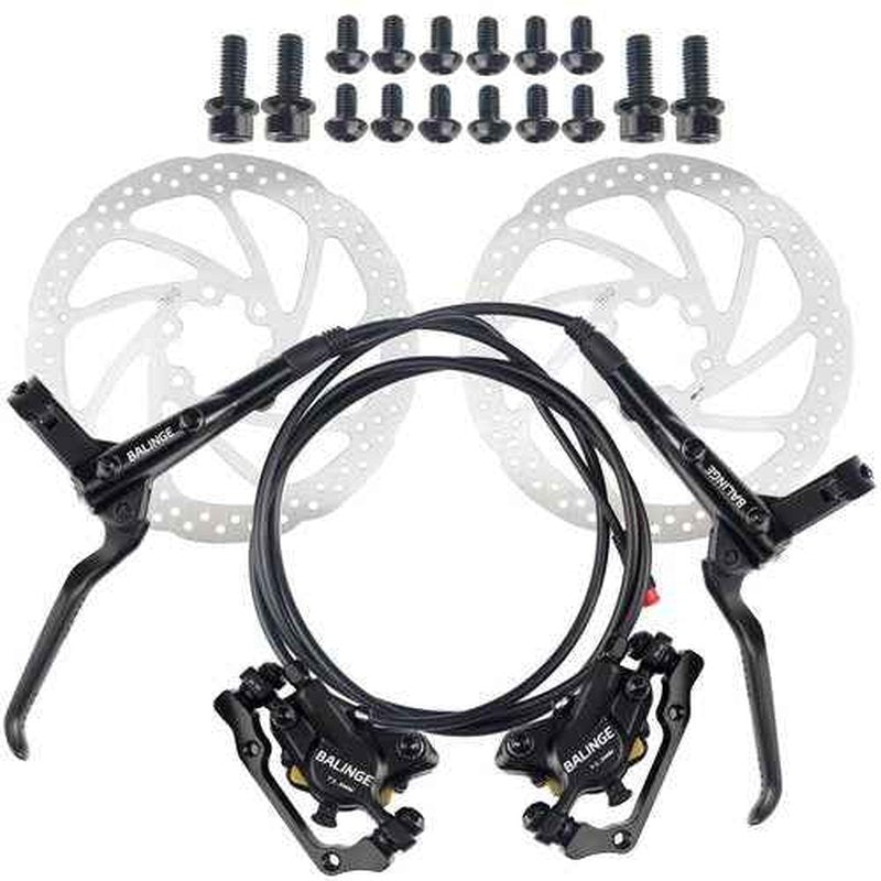 BALINGE Ebike Brakes Hydraulic Set 2-Pin Power-Off Connector 2-Pistons E-Bike Electric Power-Off Hydraulic Brake Set Front + Rear with 160mm 6 Bolts Disc Rotors