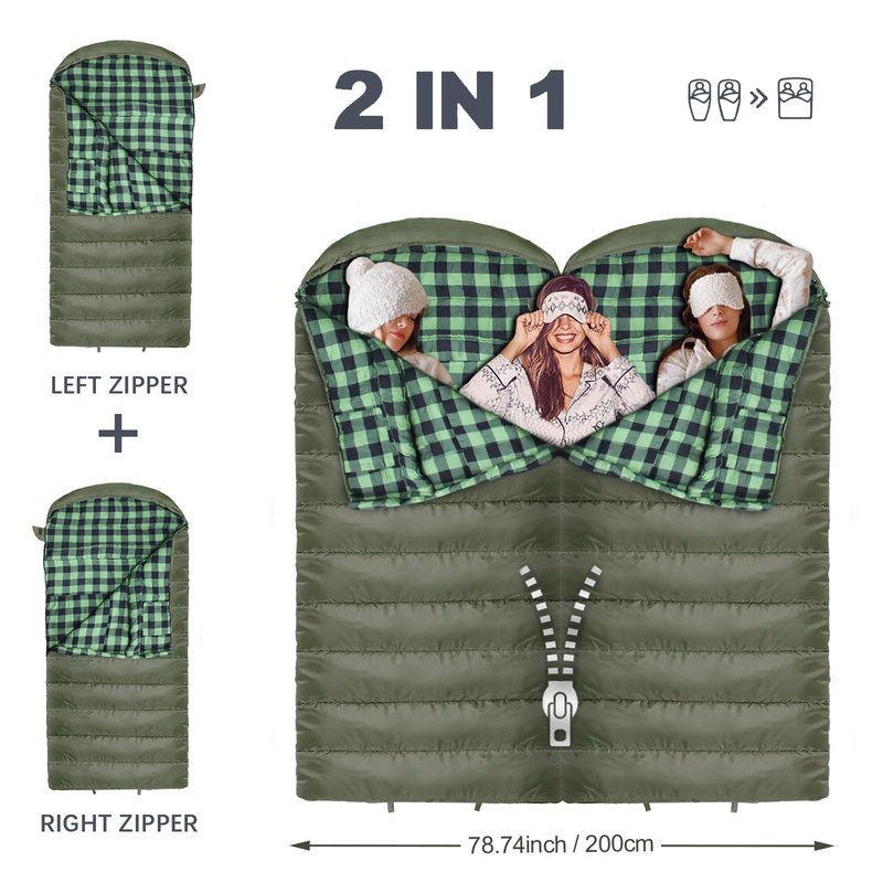 POEPORE 0 Degree Sleeping Bag 100% Cotton Flannel XXL Cold Weather Winter Oversized Sleeping Bag for Adults Camping Zero Degree Big and Tall with Compression Sack
