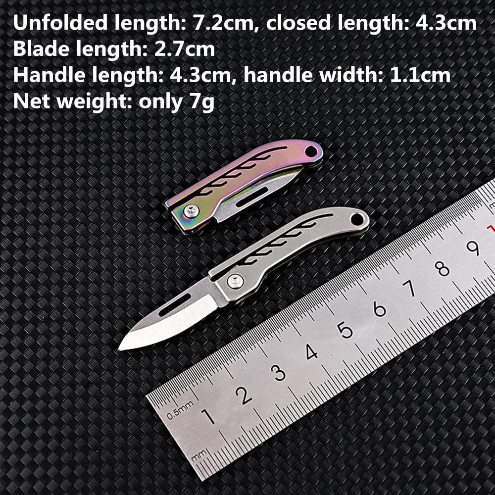 KUNSON Ultra Small Little Folding Pocket Titanium Knife, D2 Steel Blade Titanium Alloy Handle, Mini EDC Portable Knife, Ultra Durable and Lightweight (Titanium natural color)