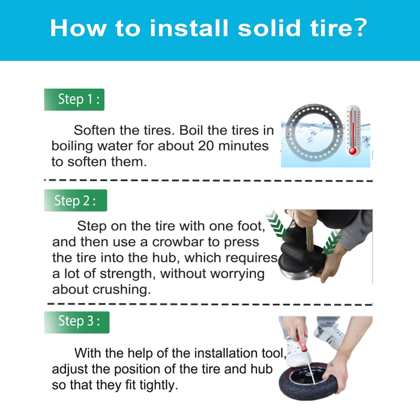 TOCBEUU 9.5x2.5-6.1 Solid Tires for Electric Scooter, Off-Road Replacement Wheels, Tubeless Rubber Tyre for NIU KQi3 Pro/Max/Sport Electric Scooter- Black(2PCS)
