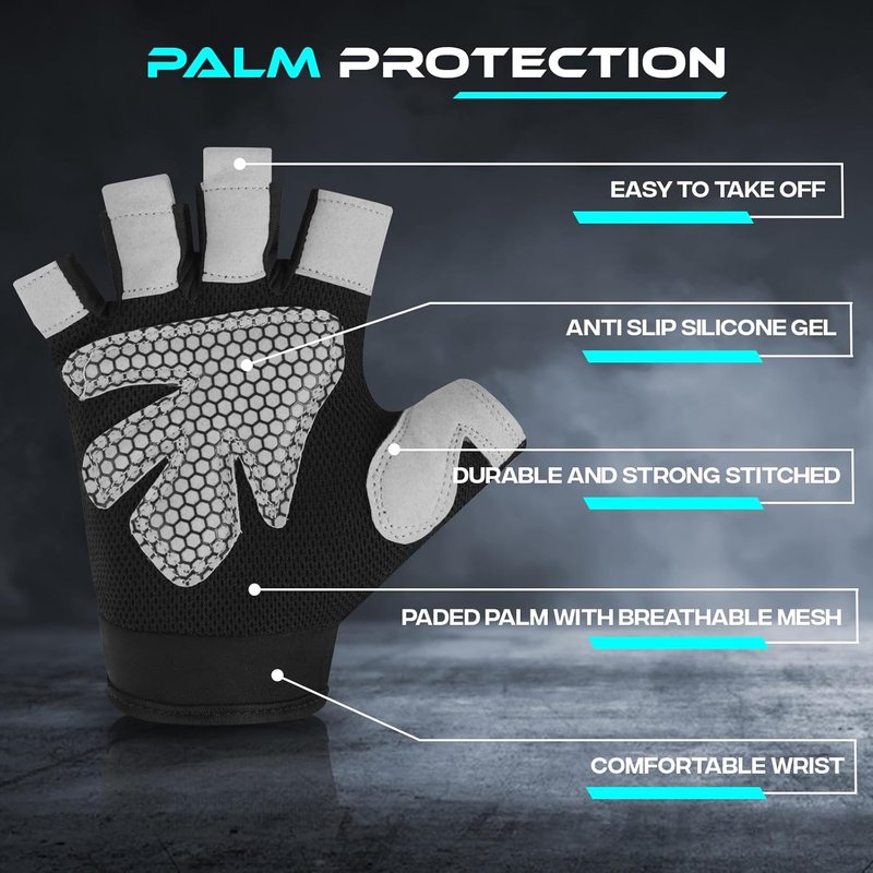 Gym Gloves for Men & Women - Breathable Weight Lifting Gloves with Non-Slip Grip | Silicone Palm Protection for Fitness Training