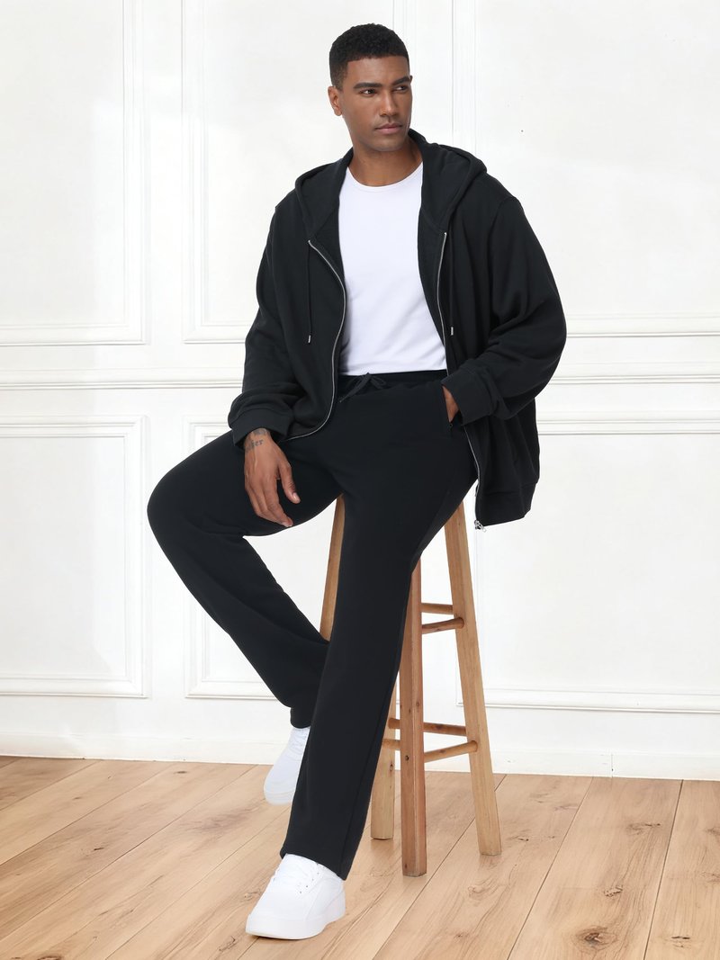 SEVEGO Tall Mens 34"/36"/38" Inseam Fleece Lined Winter Sweatpants Zipper Pocket Warm Extra Long Joggers Workout Pants,Black,L