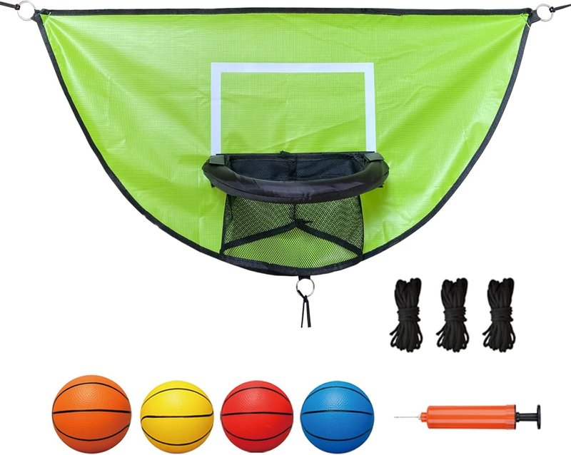 Trampoline Basketball Hoop - Easy Install with Pump & 4 Mini Balls | Universal Dunking Accessory