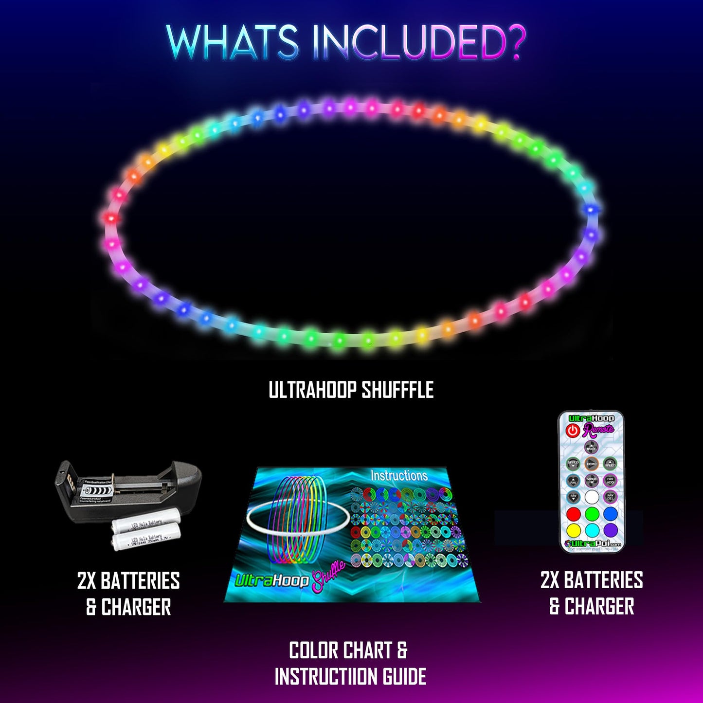 UltraHoop Remote LED Hoop - Wireless Control 60 Color Changing LED Lights w/ 300+ Modes & Patterns - Rechargeable Battery, HDPE Collapsible, Advanced to Beginner Hula Hoops - 26” x 5/8" OD - UltraPoi