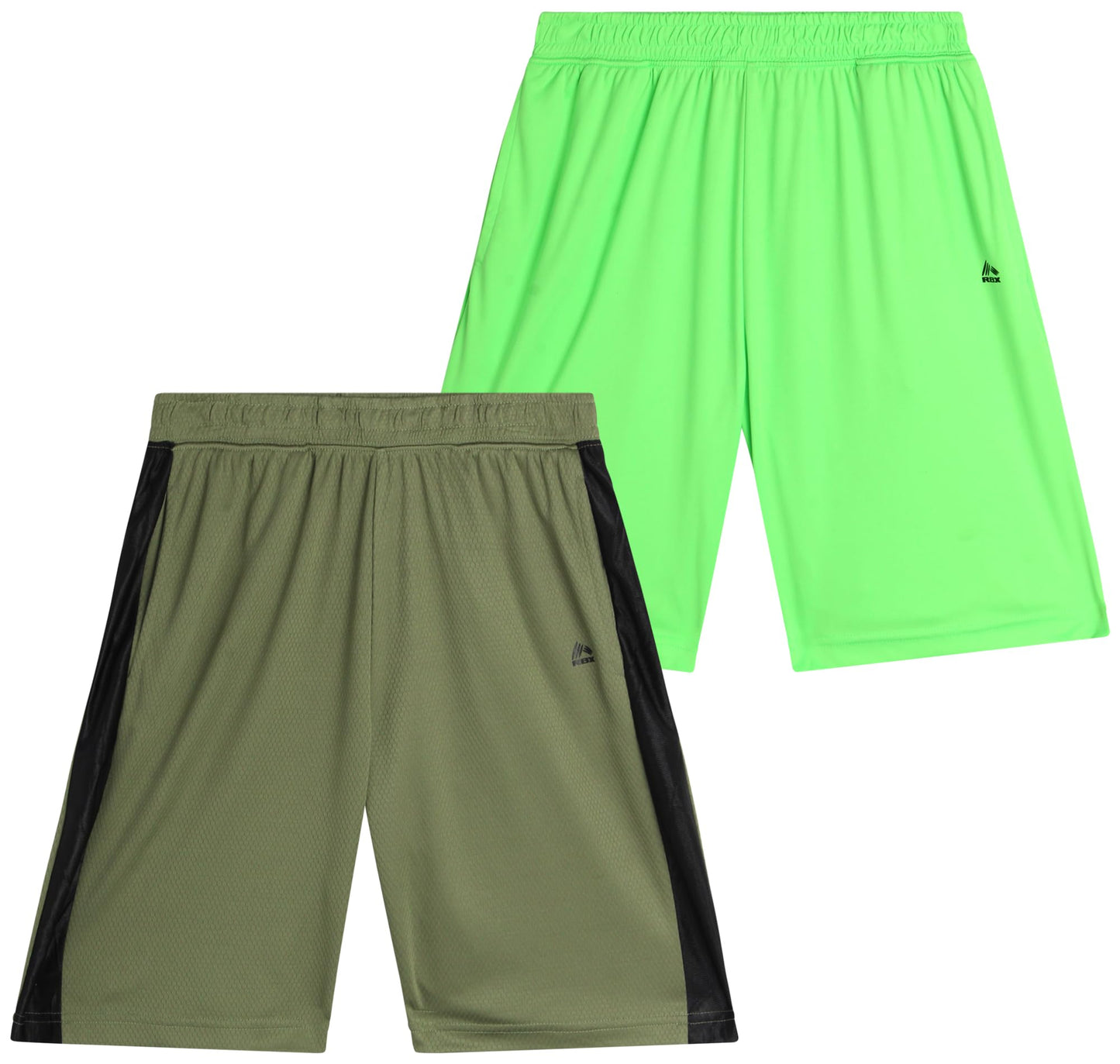 RBX Boys' Active Shorts - Athletic Performance Basketball Shorts (2 Pack), Size 10-12, Olivine Green