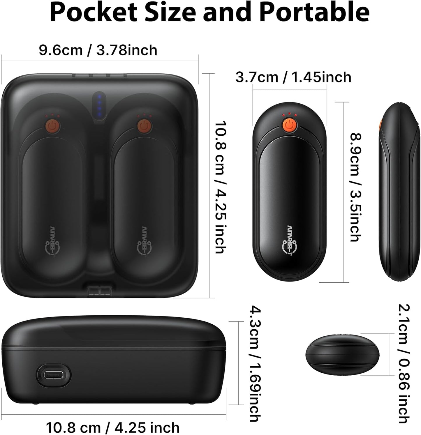 Rechargeable Hand Warmers - 5 Levels Double-Sided Heating | 10000mAh Charging Case, Portable Pocket Heater for Winter Outdoor Activities