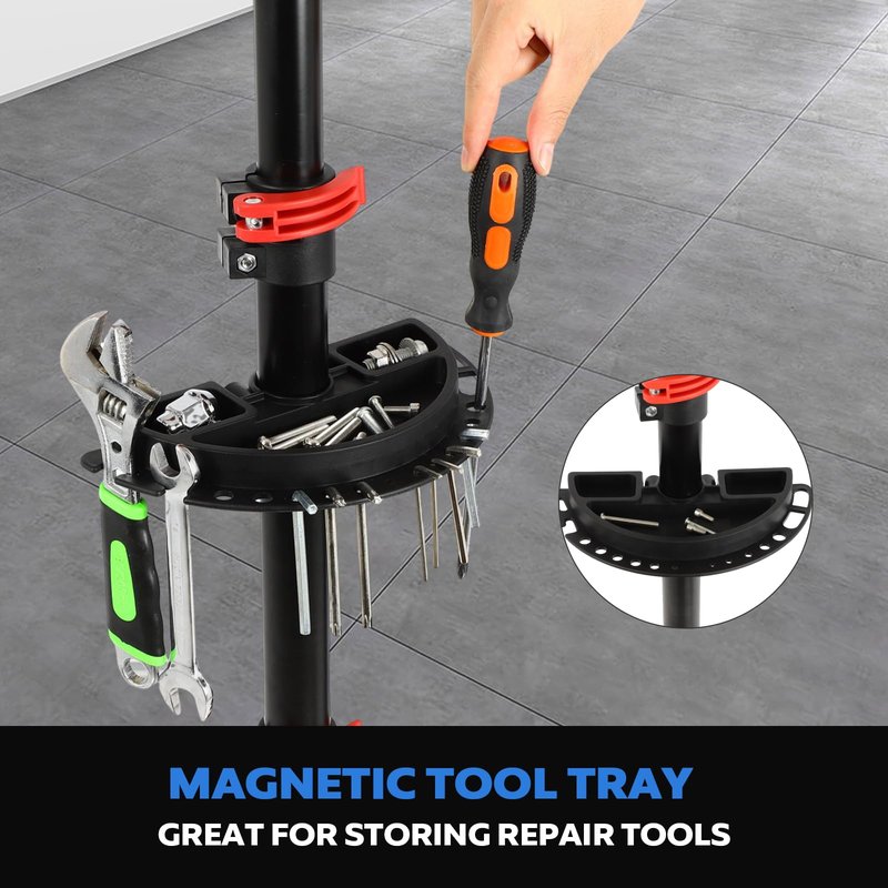 FAHKNS Bike Repair Stand Floor: Height Adjustable Bicycle Workshop Stand with Tool Tray for Road & Mountain Bikes, Red/Black