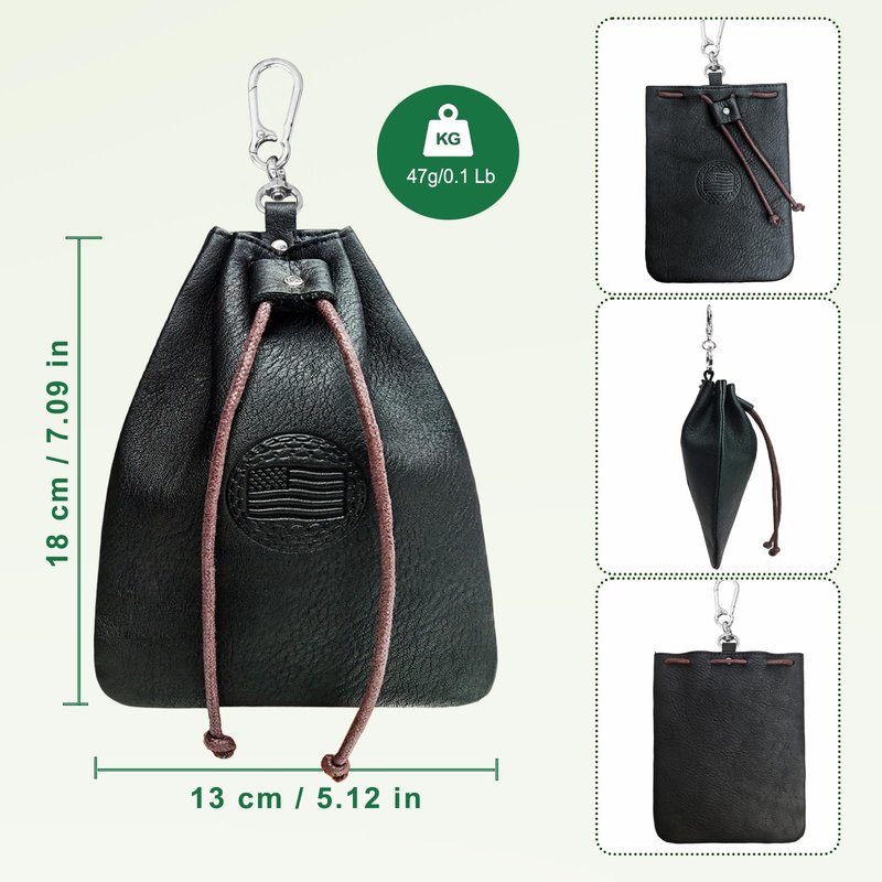 iSamzan Real Leather Golf Tee Bag: USA Golf Ball Bag Pouch with Drawstrings Valuables Pouch for Men - Cool Funny Gifts for Him Golfers Men (Black)