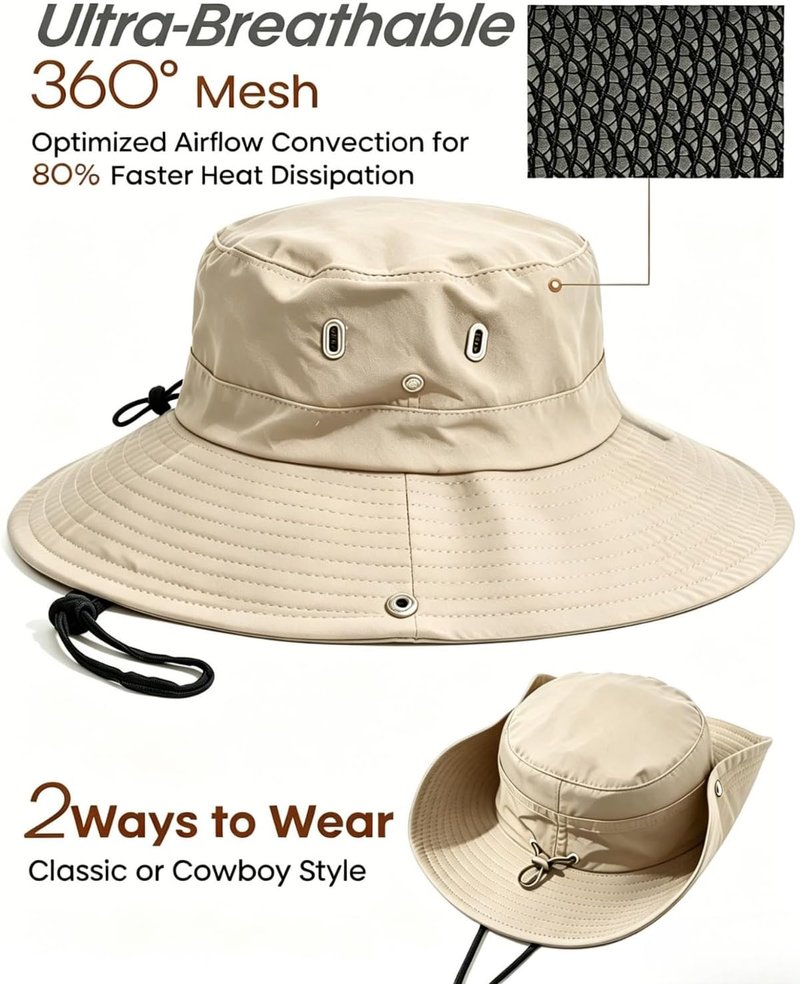 Fishing Hat - UPF 50+ Waterproof Wide Brim for Men & Women | Foldable Outdoor Safari Cap