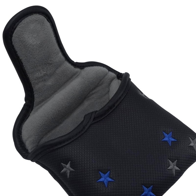 Kimpengofu Shamrock Golf Club Mallet Putter Cover Magnetic Closure Synthetic PU Leather with Embroidery Lucky Clover Stripes and Stars Pattern Design (Black)