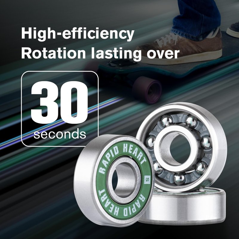Rapid Heart 8 Pack 608 2RS Precision Steel Green Bearings. 30+ Second Spin Test. for Skateboards, Longboards, Inline & Roller Skates. Premium Quality,High-Performance Alternative.