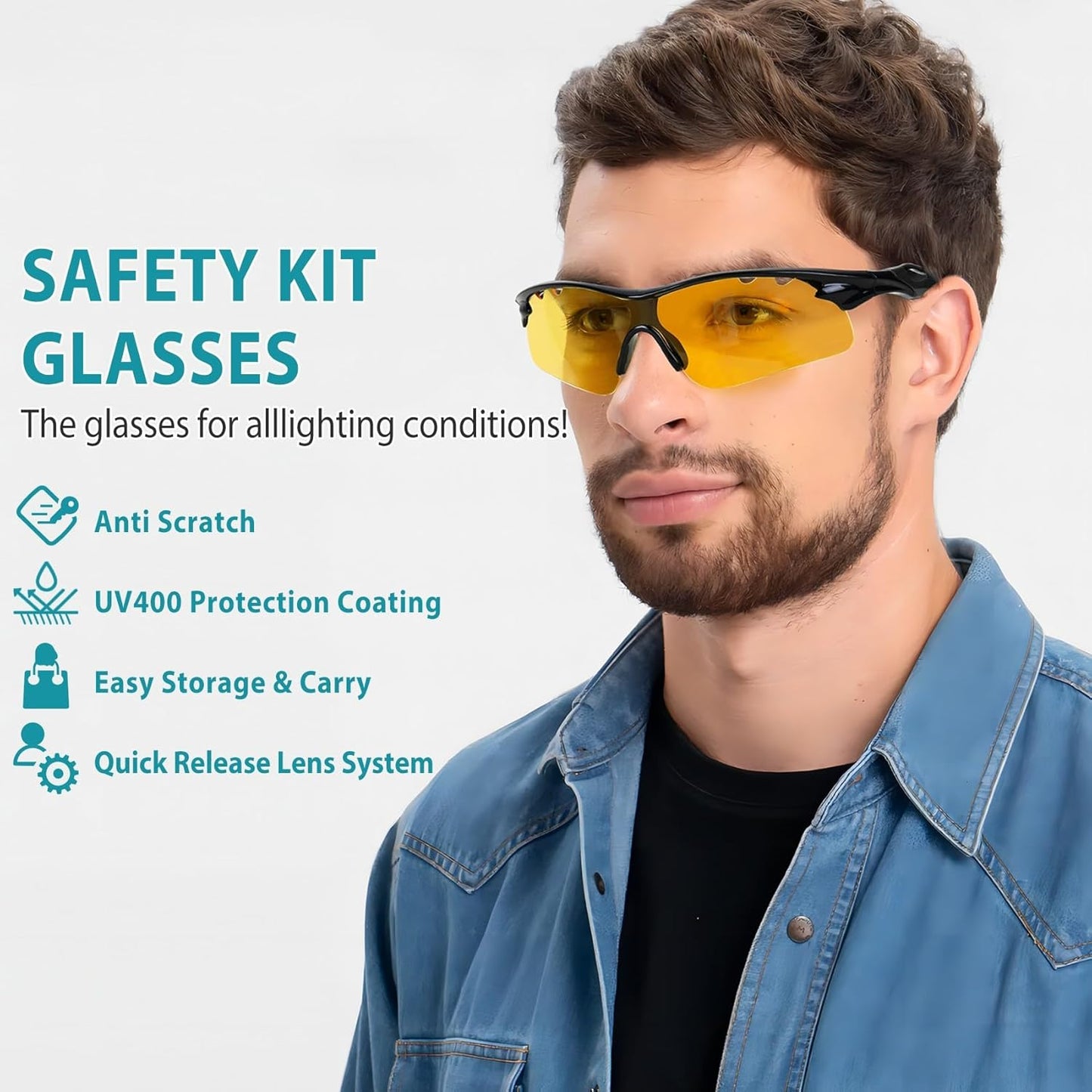 Shooting Glasses - Anti-Fog Safety Glasses with 5 Interchangeable Lenses | Unisex Carrying Case Included