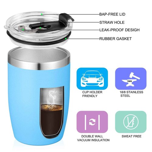VEGOND Stainless Steel 12 oz Tumblers bulk Vacuum Insulated Double Wall Travel Tumbler with Lid and Straw Reusable Tumbler,Sky Blue 12 pack