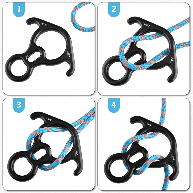 TRIWONDER 50KN Rock Climbing Figure 8 Descender Rescue Belay Device Stop Descender and Carabiner Rock Rappelling Gear (Black)