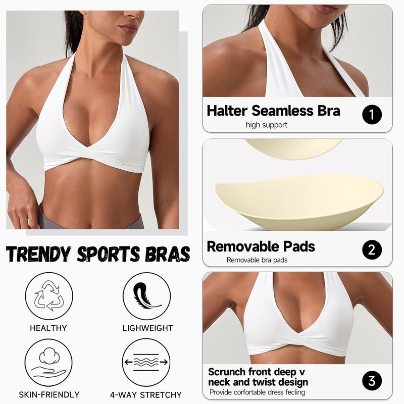 Yuerlian Workout Sports Bras for Women V-Neck Twist Padded Open Back Wireless Gym Yoga Low Impact Bra Hot Pink