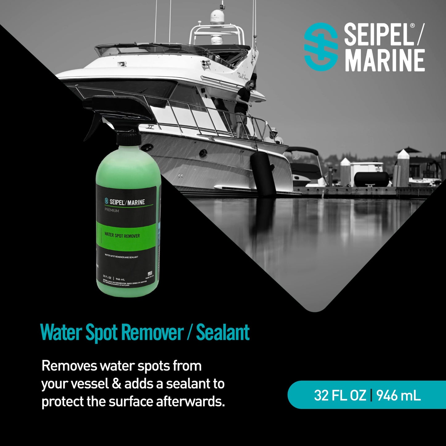 Seipel Marine Boat Water Spot Remover 32oz – Marine Hard Water Stain Remover & Sealant – Removes Calcium, Mineral Deposits & Spots – Safe for Gel Coat, Fiberglass & Paint