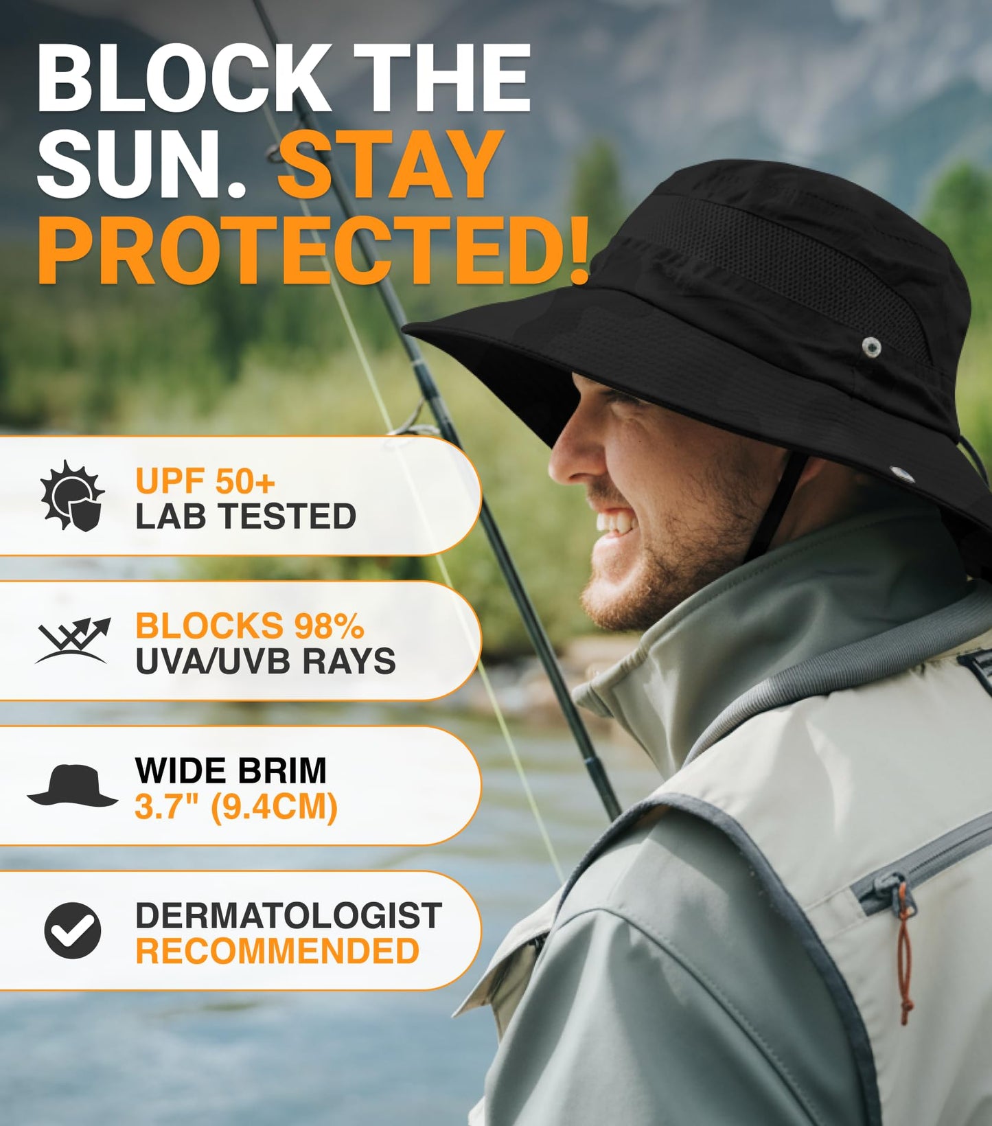 GearTOP Safari Hat for Men Sun Hats for Women UV Protection UPF 50+ Fishing, Gardening, Hiking Hat (22-23 1/2") Black Camouflage