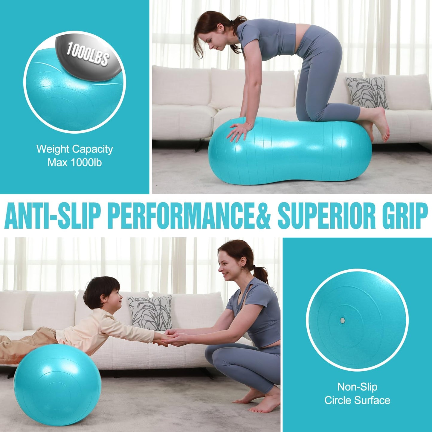 INPANY Peanut Exercise Ball for Labor, Physical Therapy & Fitness(Cyan)