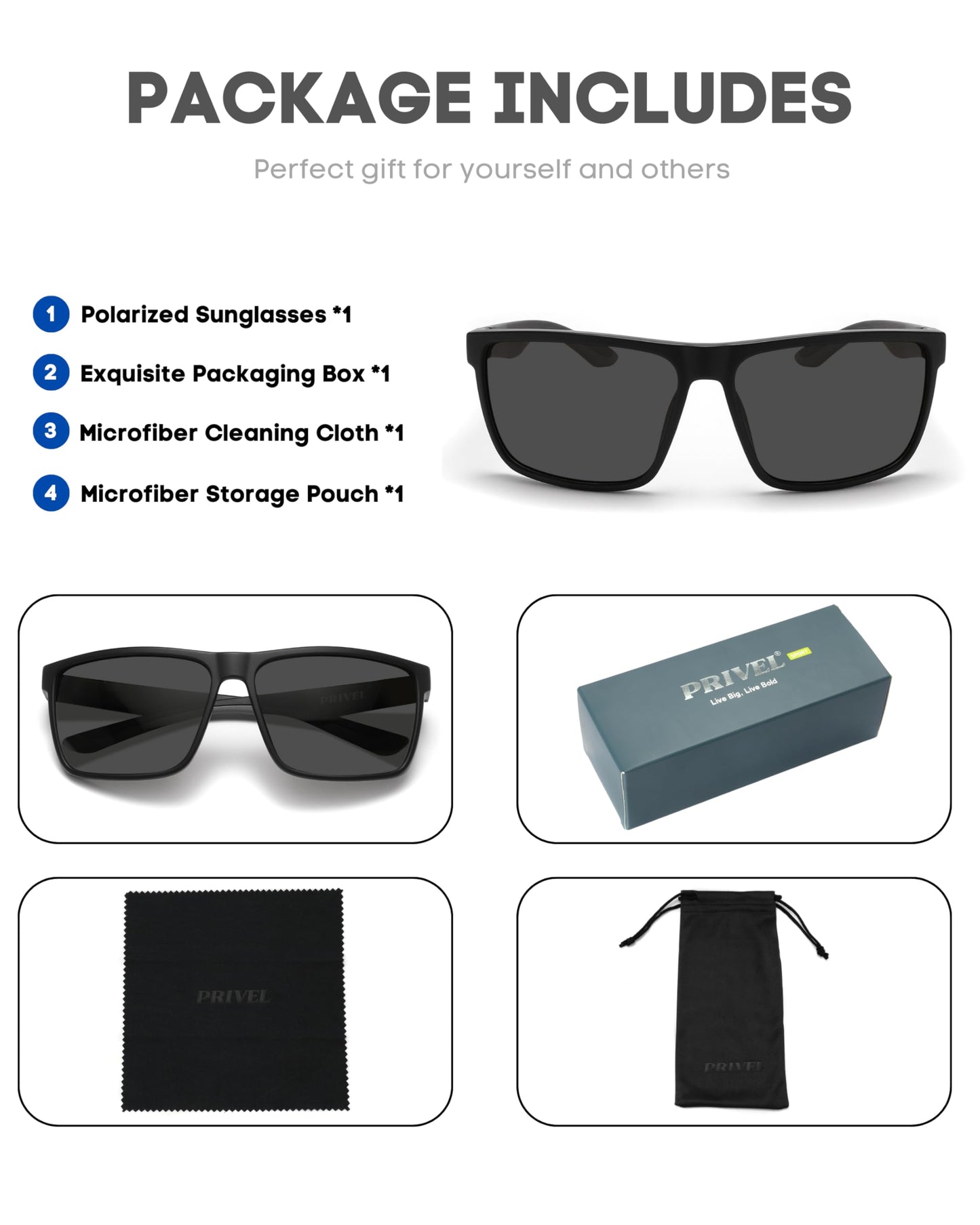 PRIVEL XXL Size Extra Large 159MM Sport Polarized Sunglasses for Big Wide Heads Men TR90 Outdoor Cycling Running Fishing Glasses (PMX006P-1)