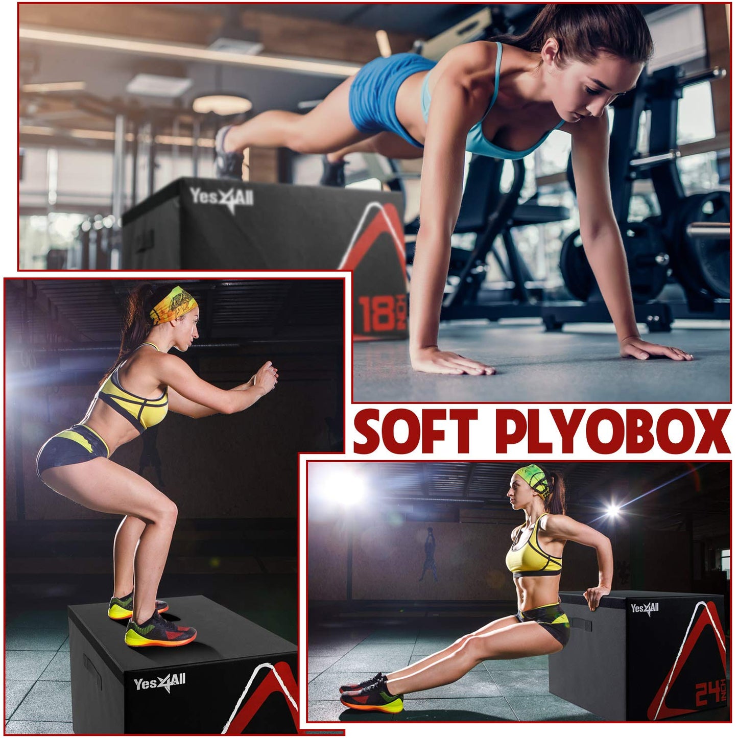 Yes4All Adjustable Soft Plyo Box – Available in 6, 12, 18 and 24-inch Box Sizes (L. Black - 18" + 24")