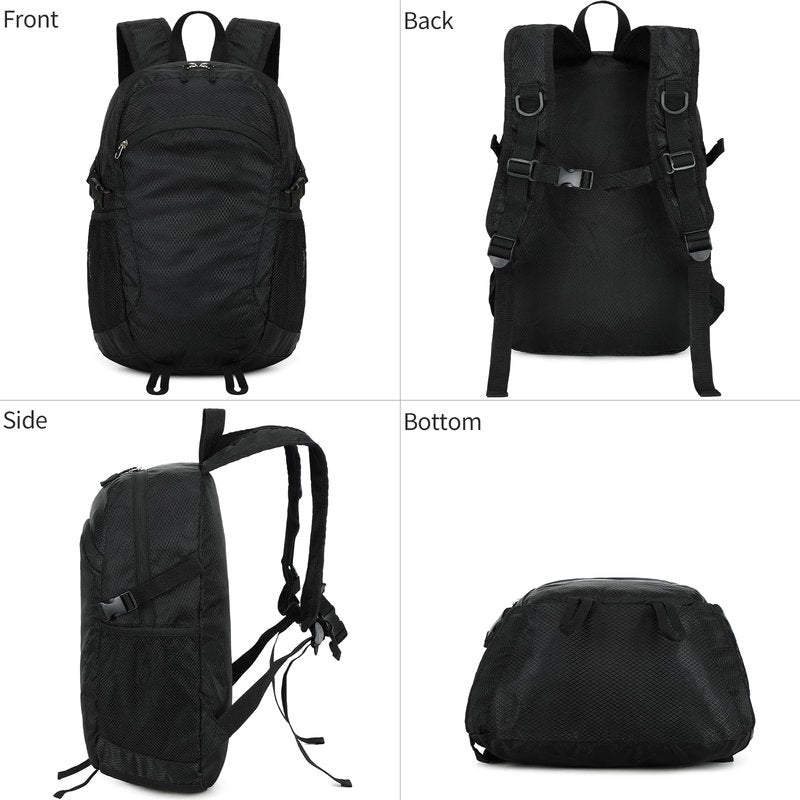 SFIUYDS Small Hiking Backpack Travel Lightweight Hiking Packable Daypack Water-Resistant Foldable Backpacks 15L for Travel Women Men Camping (Black)