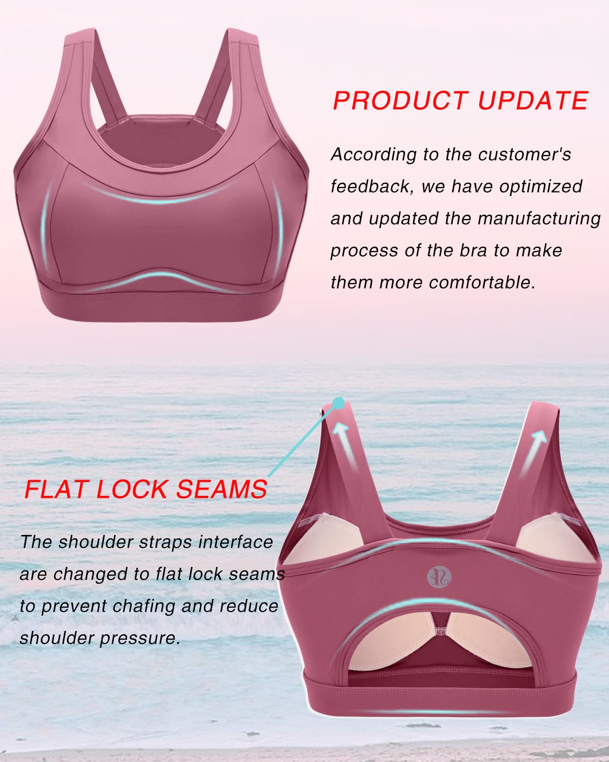 RUNNING GIRL High Impact Sports Bras for Women,Racerback Red Bra Workout Crop Tank Tops Longline Sports Bra Push up(WX2667 Pink,XXL)