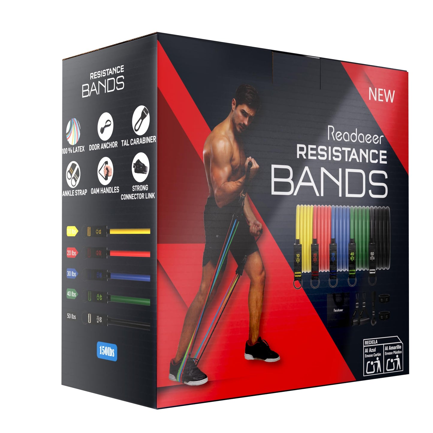 Readaeer Resistance Bands, Exercise Bands for Working Out, Work Out Bands with Handles for Men and Women for Indoor and Outdoor Sports