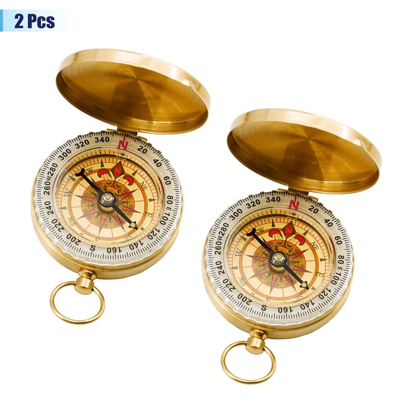 Rovella 2Pcs Metal Camping Survival Compass, Brass Pocket Compass, Glow in The Dark Survival Gear for Hiking Camping Hunting Navigation