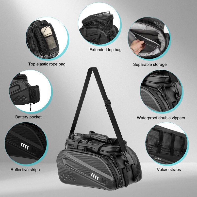 Axiniu 40L Capacity Rear Bike Rack Bag, Hard Shell Bike Rack Bag, Bikes Trunk Bags, Ebike Battery Bags, Multifunction Large Pannier for Bicycle, Bicycle Backpack for Ebike, Travel, Commuting,Black