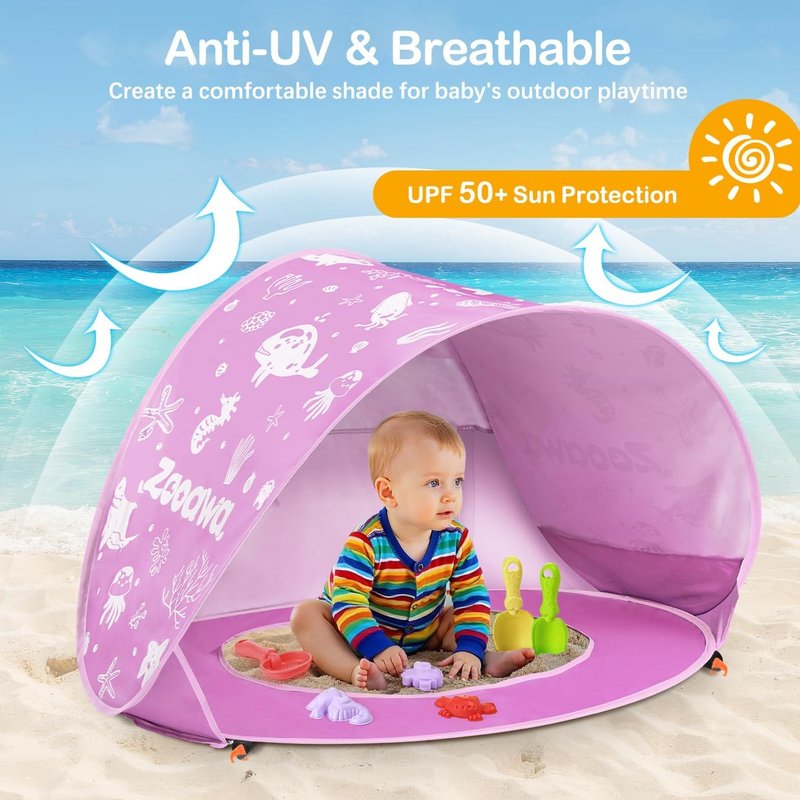 Baby Beach Tent - Pop Up Sun Shade for Infants | Portable UV Protection with Sand Toys Set