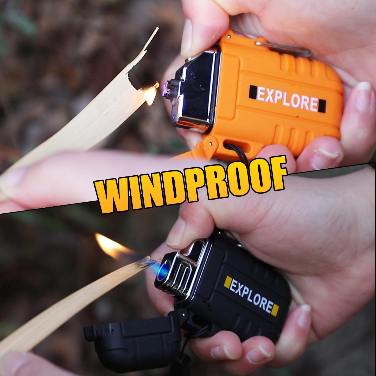 LcFun 3 Pack Waterproof Outdoor Lighter, Windproof Torch Lighters Butane Refillable, Electric Dual Arc Plasma Lighter USB Rechargeable, Camping Hiking Survival Tactical Gear Gadgets for Men