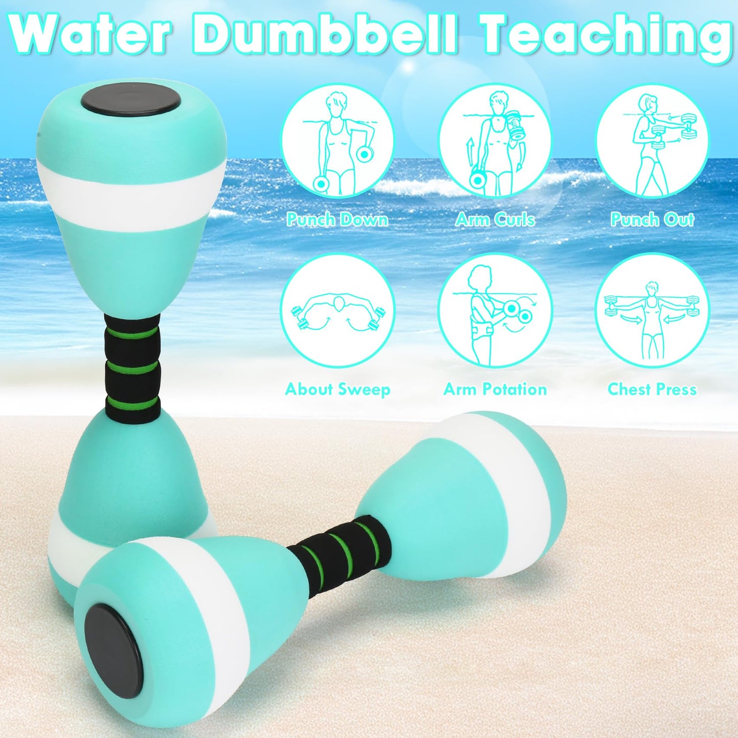 Aquatic Dumbbells, 2PCS Foam Water Weights, Aerobic Exercise Fitness Equipment Dumbbell, Dumbbells Set for Aerobics Weight Loss, Pool Fitness, Water Exercise (Cyan)