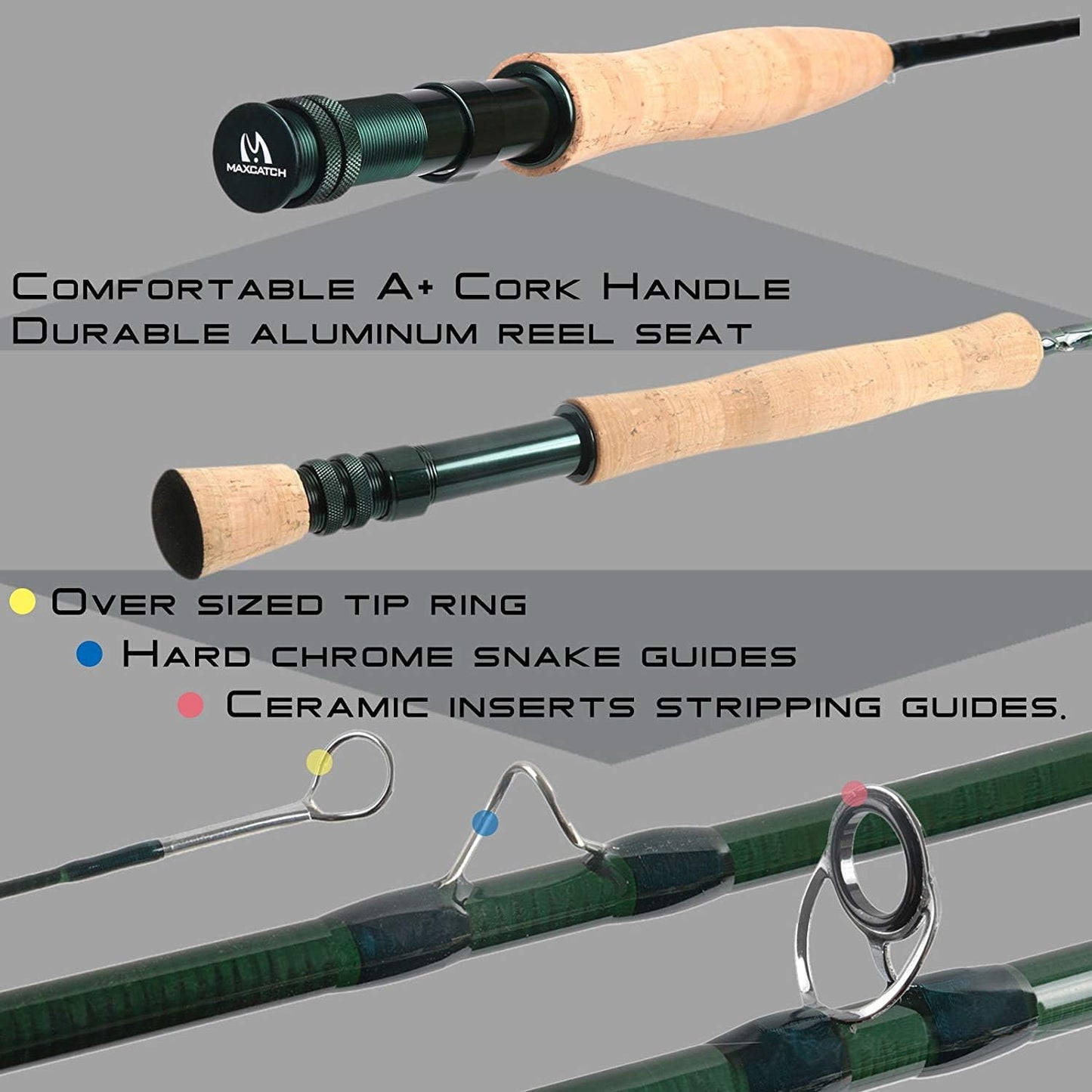 M MAXIMUMCATCH Maxcatch Extreme Graphite Fly Fishing Rod with IM7 Carbon Blank, Hard Chromed Guides, A Cork Grip (Size:3/4/5/6/7/8/10wt) (Extreme Rod+A Spare Tip Section, 9ft 8weight 4sec)