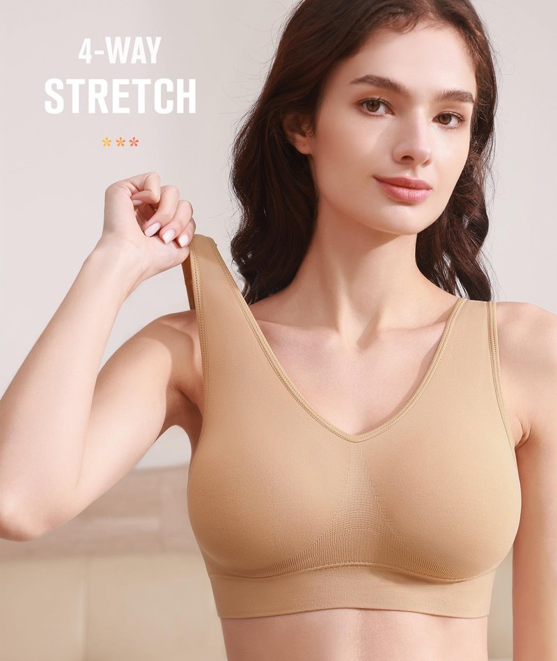 BESTENA Sports Bras for Women, 3 Pack Seamless Removable Pads Wire-Free Sleep Bras, Yoga Bra, Comfort Bra