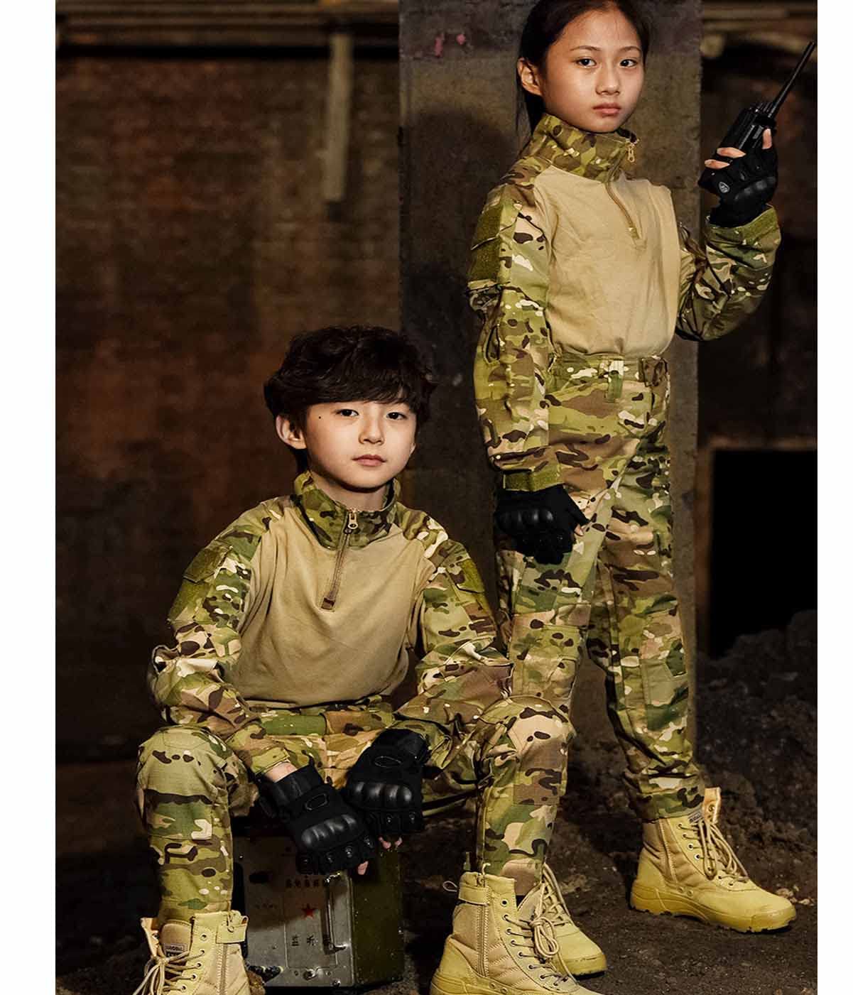 HARGLESMAN Kid's Tactical Military Suits Long Sleeve Amry G3 Camouflag Uniforms Quick Dry Combat Shirt and Pants Paintball Apparel Gear Airsoft BDU Clothes Camo for 5 Yerar