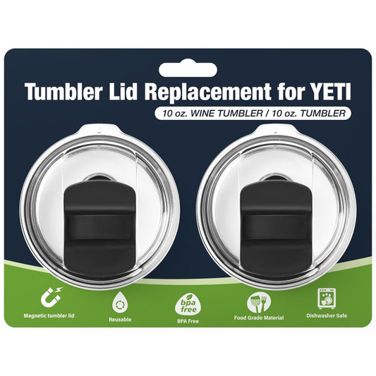10 oz 295 ml Tumbler Lids for YETI,Magnetic Tumbler Lid Replacement for YETI,BPA Free 2 Pack Black Tumbler Lids