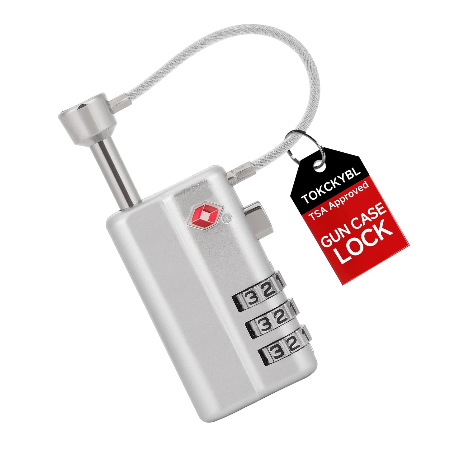 TOKCKYBL Professional Gun Case Lock TSA Approved – Heavy-Duty, Cut-Resistant & Child-Safe Security Padlock for Firearms, Pistols, Rifle Cases, and Travel Luggage, Silver