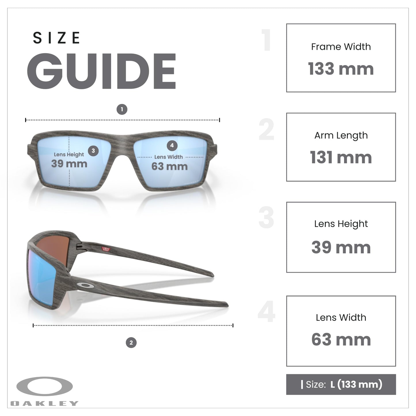 OAKLEY Cables OO9129 912906 63MM Woodgrain/Prizm Deep Water Polarized Rectangular Sunglasses for Men+ Bundle Accessory Leash Kit, Microfiber Pouch