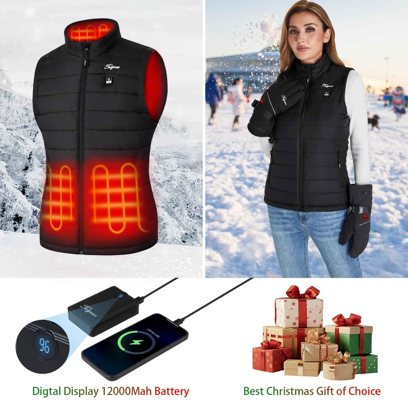 Telguua Heated Vest Women with Battery Pack,Women's Heated Warm Vest Electric Rechargeable Heating Vests