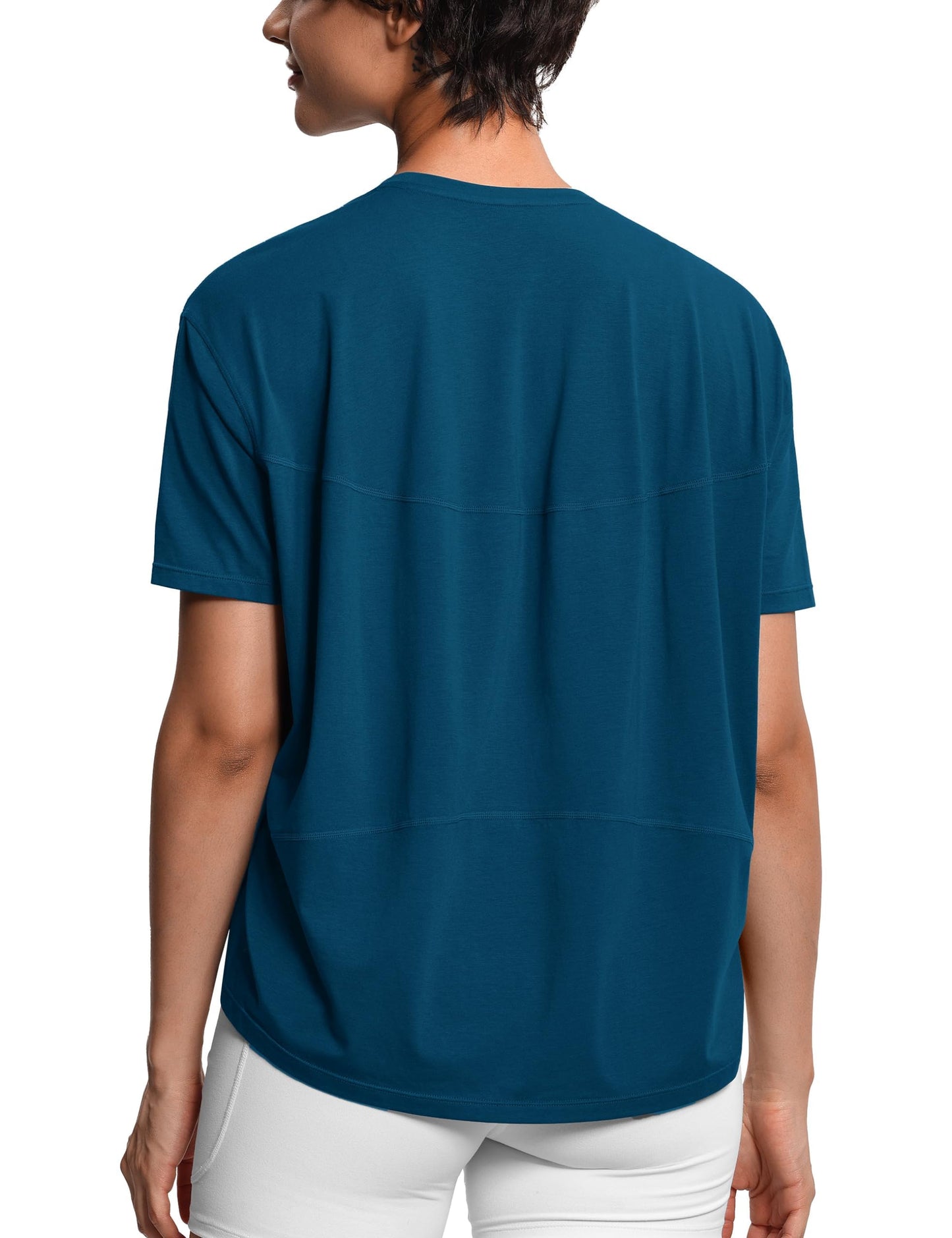 THE GYM PEOPLE Women's Short Sleeve Workout T-Shirts Back Loose Fit Running Yoga Tee Tops Dark Blue Green