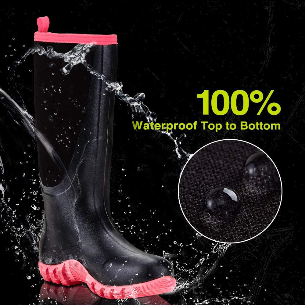 TIDEWE Waterproof Rubber Boots for Women - 6mm Neoprene Outdoor Hunting Footwear | Camo Pink & Green