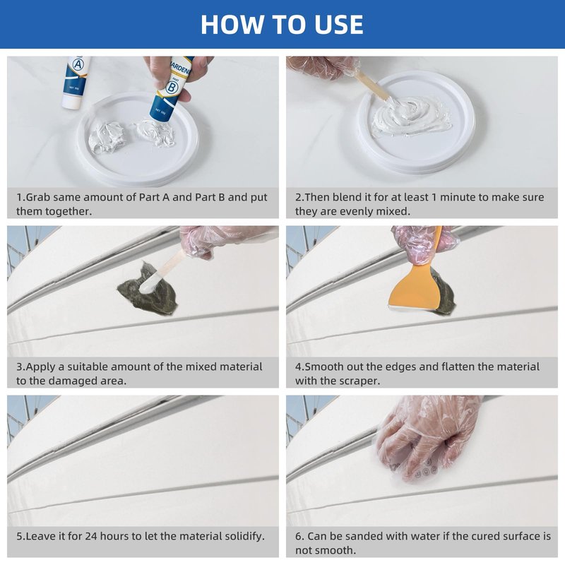 FENFANDAS Fiberglass Boat Repair Kit White, Gel Coat Repair Kit for Boats, Marine Fiberglass Repair Kit for Boats, Epoxy Filler for Boats, Fiberglass Repair Kit Fix Holes Chips Pits Cracks