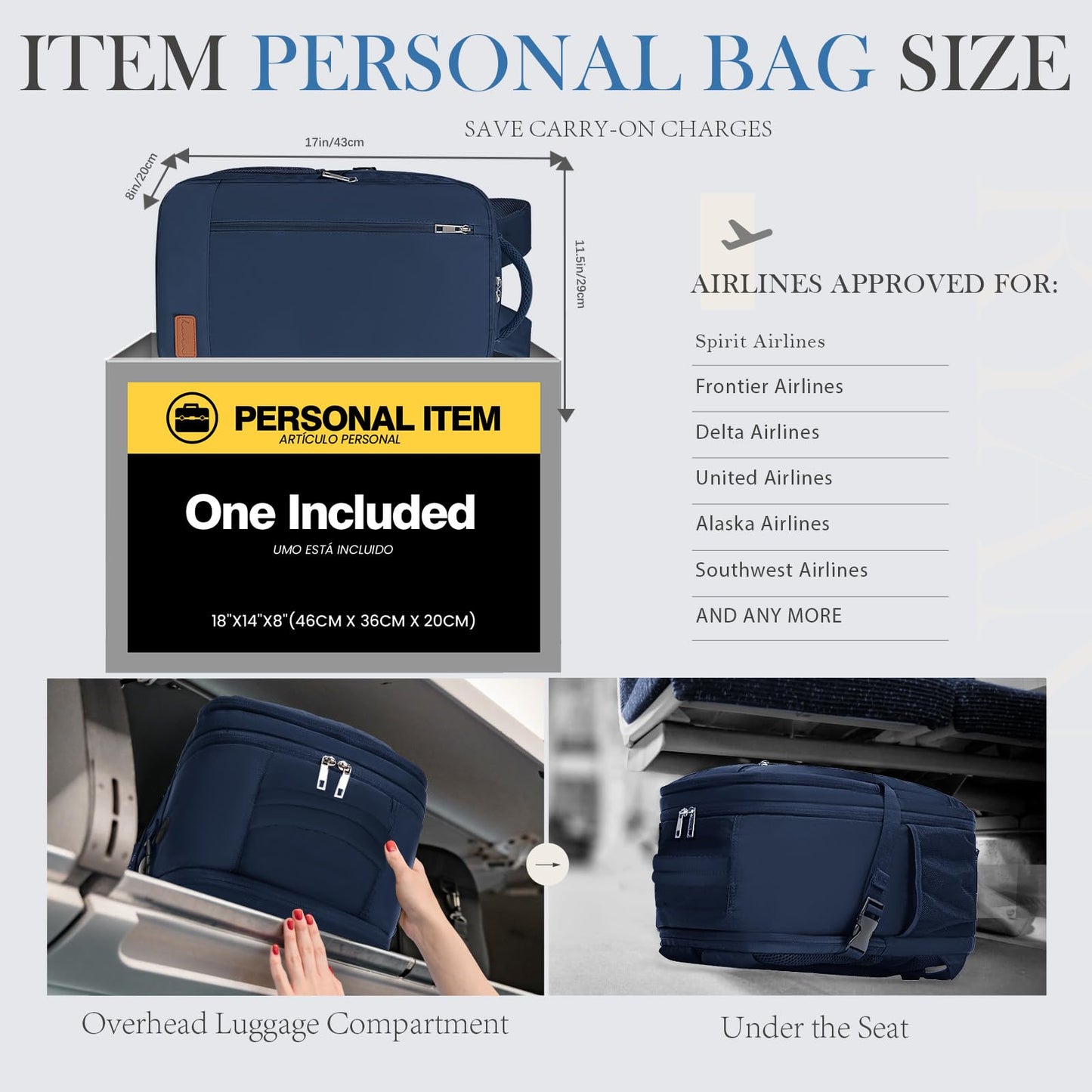 Lossga Travel Backpack, Personal Item Bag 18x14x8 Inches, Frontier Airlines Travel Bag, Weekender Bags for Women and Men, Water Resistant Lightweight Carry on Flight Approved for Traveling Business