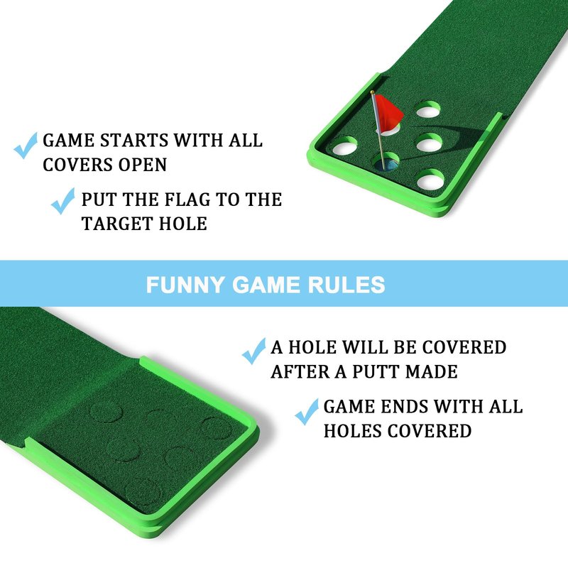 SPRAWL Golf Putting Mat 12 Holes Mat with 4 Balls 2 Putters for Indoor Short Game Office Backyard Use
