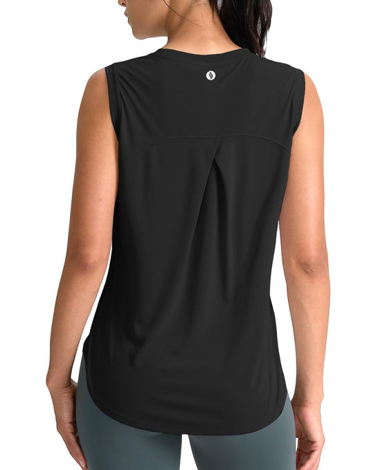 SANTINY Women's Sleeveless Workout Tops Breathable Lightweight Active Tennis Yoga Shirts Athletic Running Tank Tops for Women (Black_XL)
