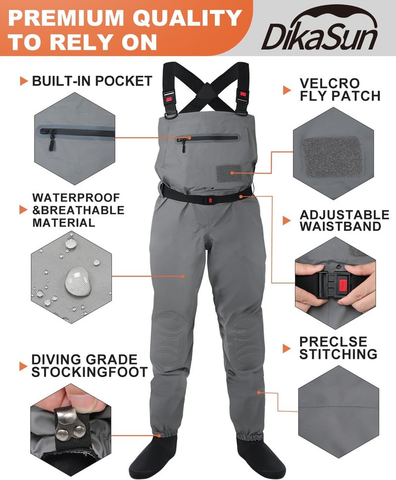 Waterproof Chest Waders for Men & Women - Breathable Lightweight Stocking Foot Design for Fly Fishing