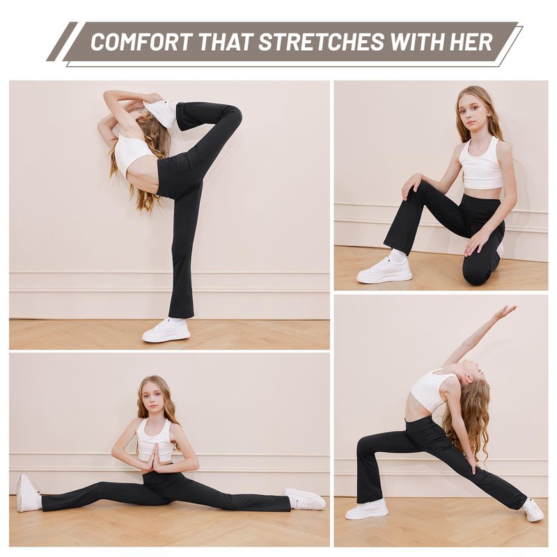 DIPUG Girls Flare Leggings with Pockets High Waisted Bootcut Legging Yoga Dance Pants Black 10-12